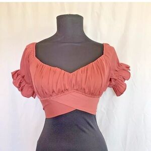 Saints + Secrets Dusty Rose Cropped Tie Top - Size US Medium